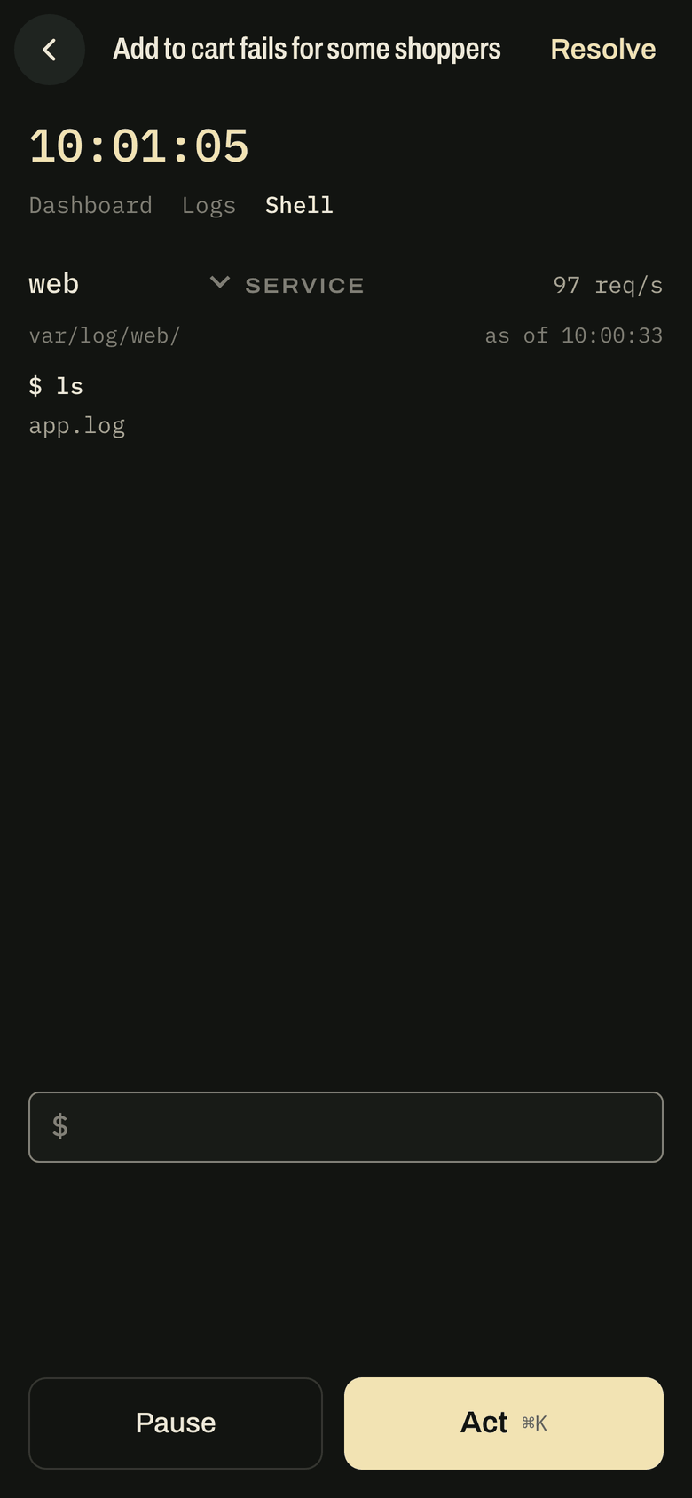 A real shell over the incident's files